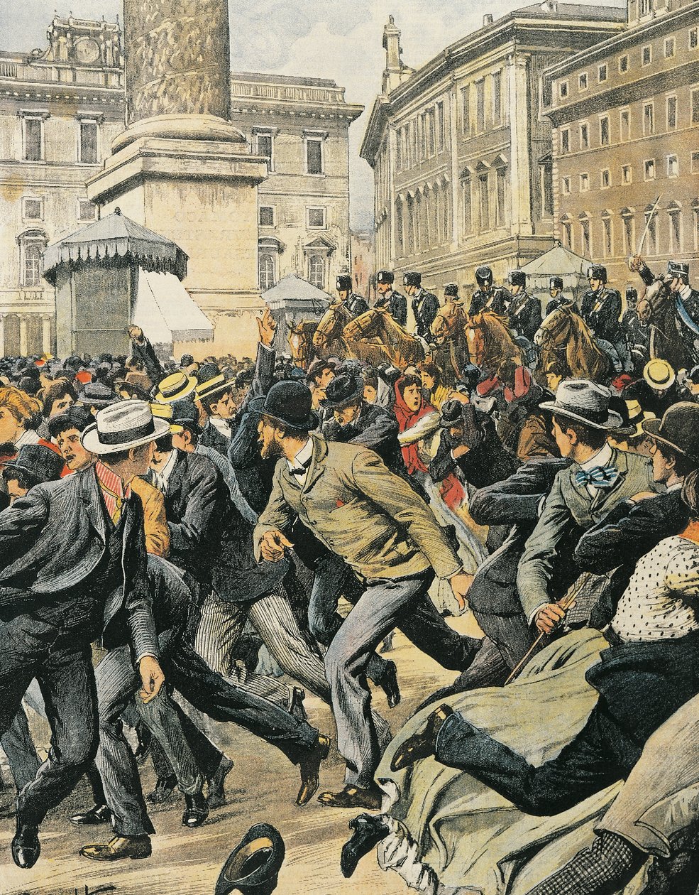 Általános munkássztrájk Rómában, Achille Beltrame, illusztráció, Illusztrátor Achille Beltrame (1871-1945), a La Domenica del Corriere-ből alkotó: Achille Beltrame