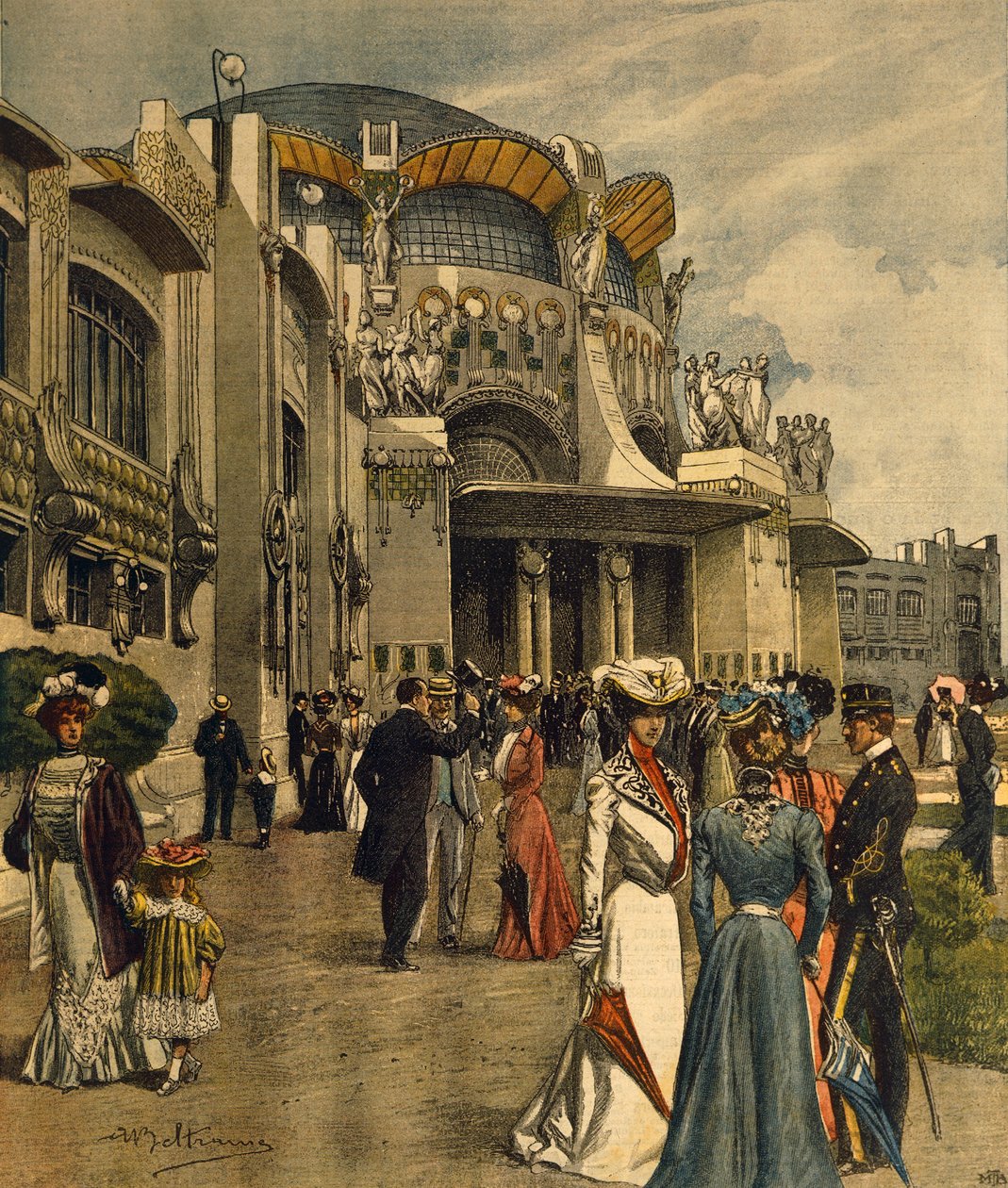 A modern dekoratív művészetek első nemzetközi kiállításának ünnepélyes megnyitója Torinóban, Achille Beltrame (1871-1945), a La Domenica del Corriere-ből, 1902. május alkotó: Achille Beltrame