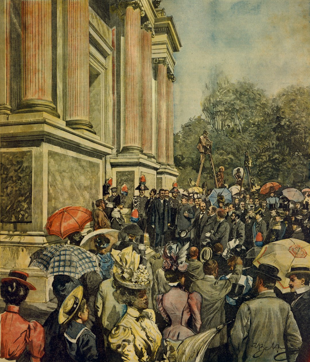 Az első velencei nemzetközi művészeti kiállítás megnyitója, Achille Beltrame (1871-1945), a La Domenica del Corriere-ből, 1899. április 30. alkotó: Achille Beltrame