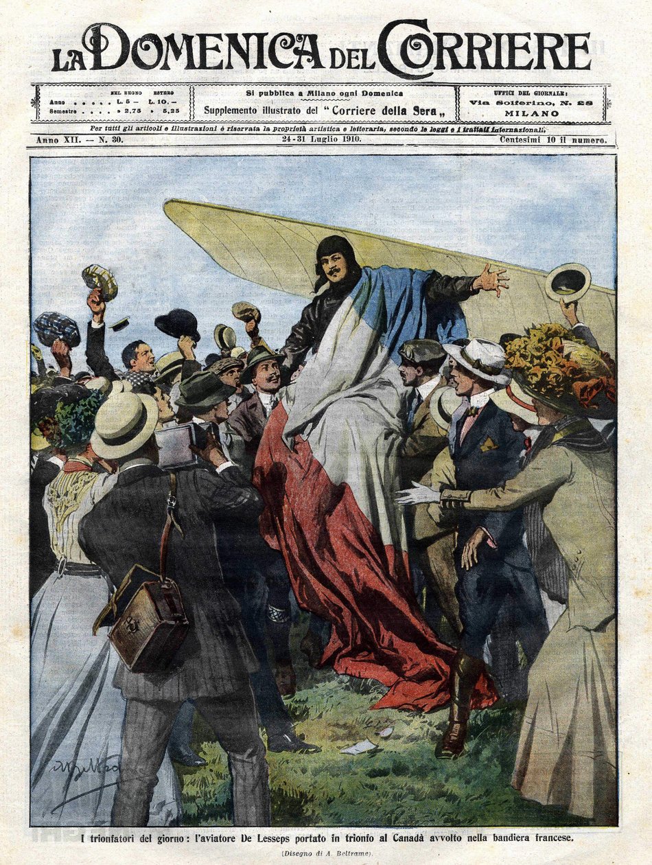 Jacques de Lesseps (1883-1927) 1910-ben Kanadába érkezésekor. Achille Beltrame illusztrációja a július 24-i Domenica del Corriere-hez alkotó: Achille Beltrame