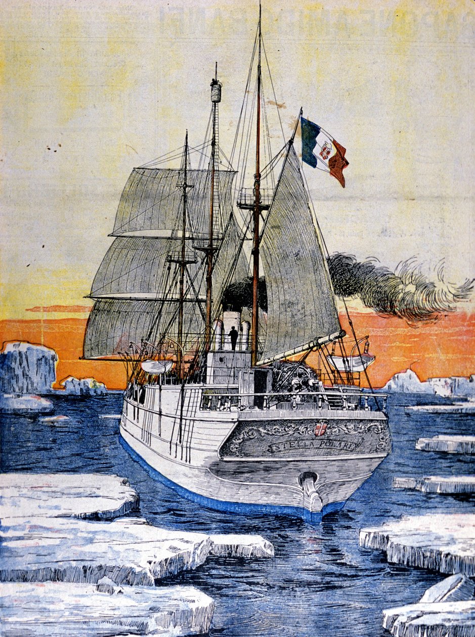 Savoyai Lajos, Abruzzo hercegének sarki expedíciója: a Stella polare hajó a jégben. Illusztráció fényképről. La Domenica del Corriere. 1899. alkotó: Achille Beltrame