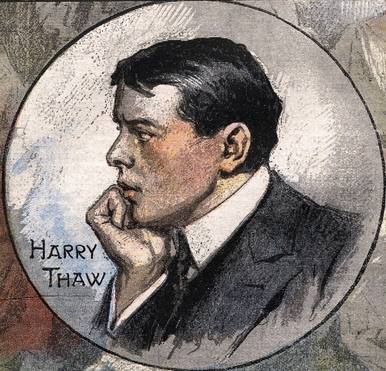 Harry Thaw portréja 1907-ben a tárgyalás alatt alkotó: Achille Beltrame