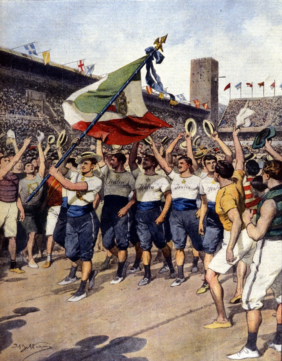 Az 1912-es stockholmi olimpiai játékok: a győztes olasz tornászcsapat. Ill. d