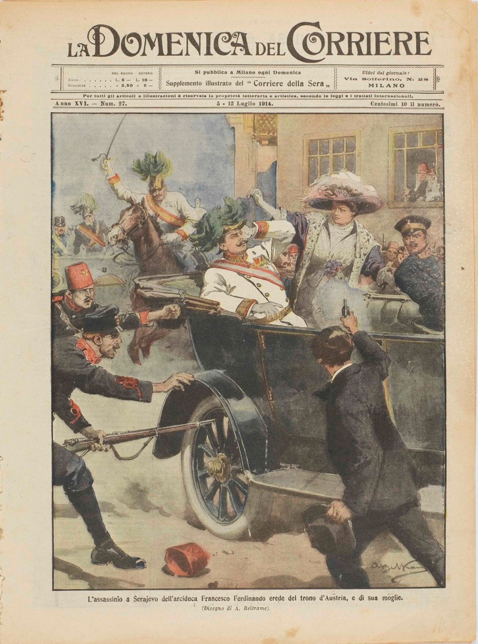 Ferenc Ferdinánd osztrák főherceg és felesége meggyilkolása Szarajevóban, 1914. június 28-án. alkotó: Achille Beltrame