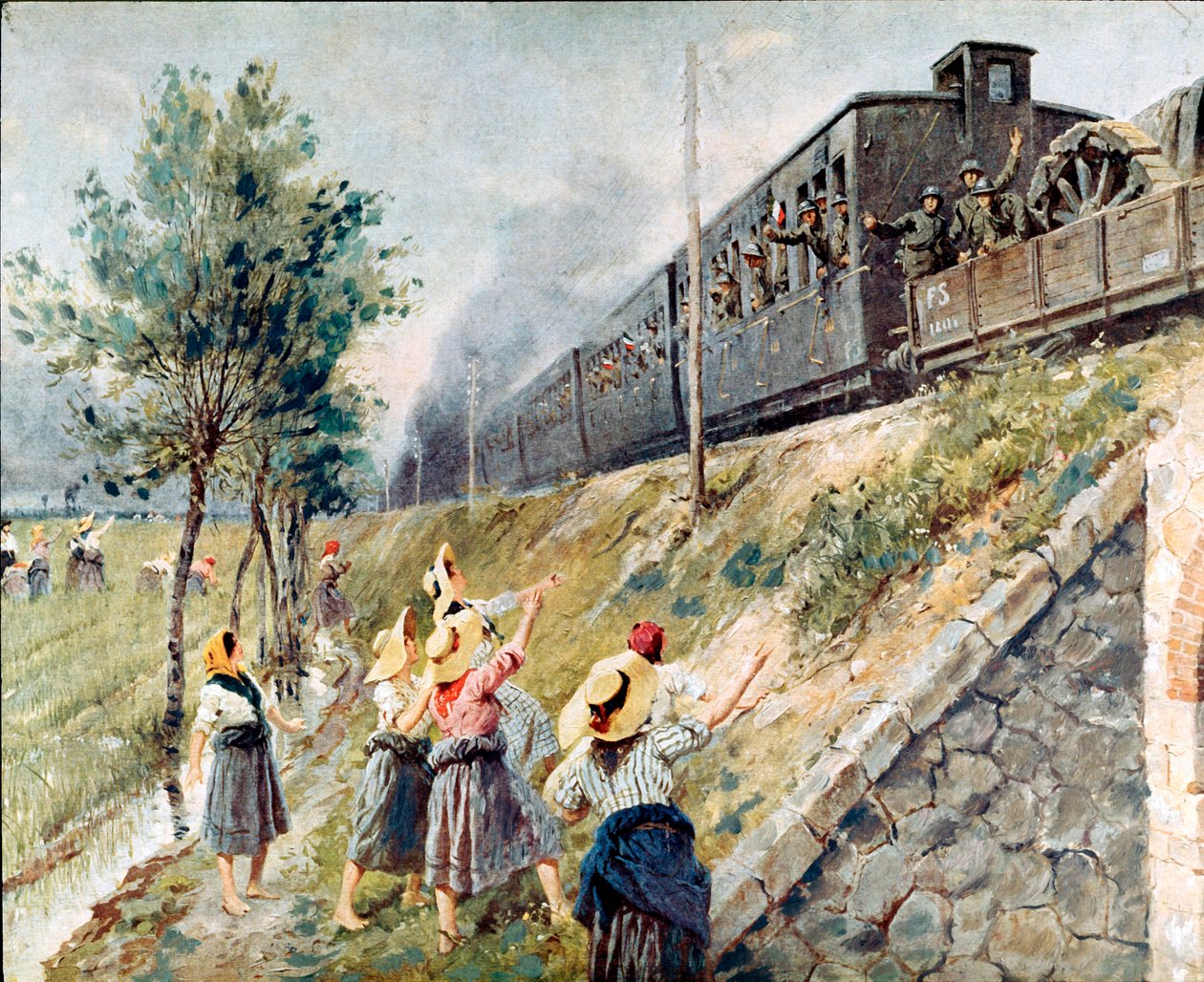 Az olasz katonai vonat áthaladása Achille Beltrame (1871-1945) festménye Milánó, Kortárs Történeti Múzeum alkotó: Achille Beltrame