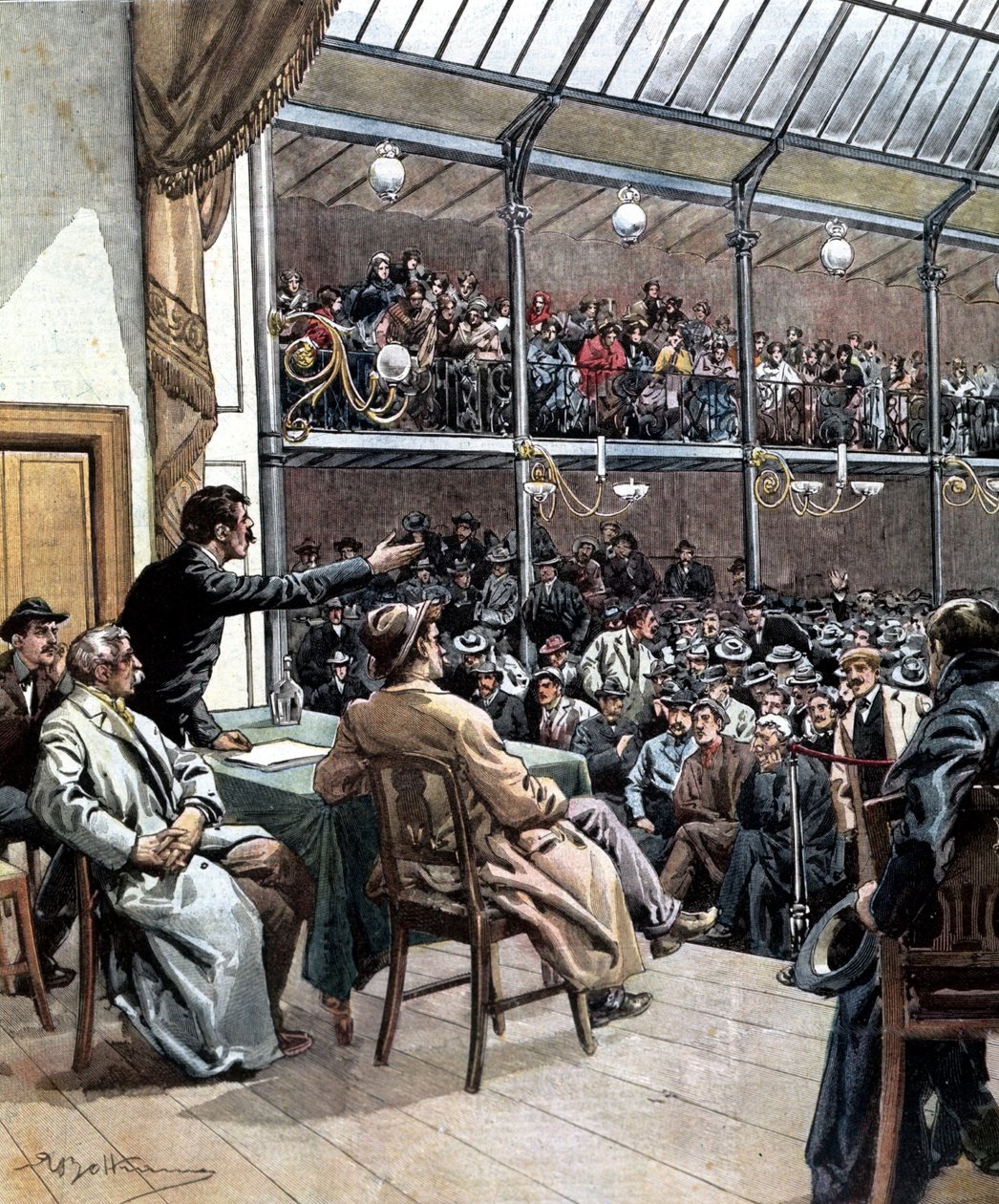 Az első szakszervezetek megjelenése Milánóban 1901-ben. Ill. de Beltrame. La Domenica del Corriere 