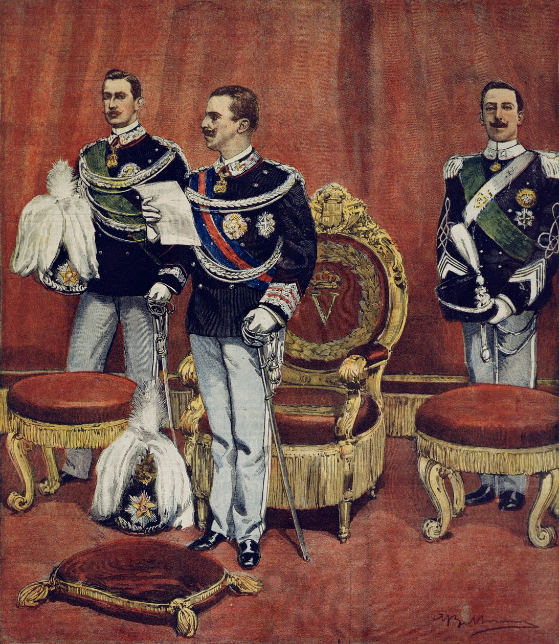 III. Vittorio Emanuele király esküje a római szenátusban, Achille Beltrame (1871-1945), a La Domenica del Corriere-től alkotó: Achille Beltrame