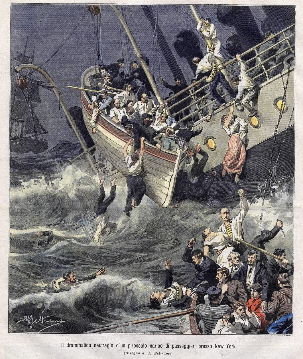 A Larchmont hajó roncsa New Yorknál 1907 februárjában alkotó: Achille Beltrame