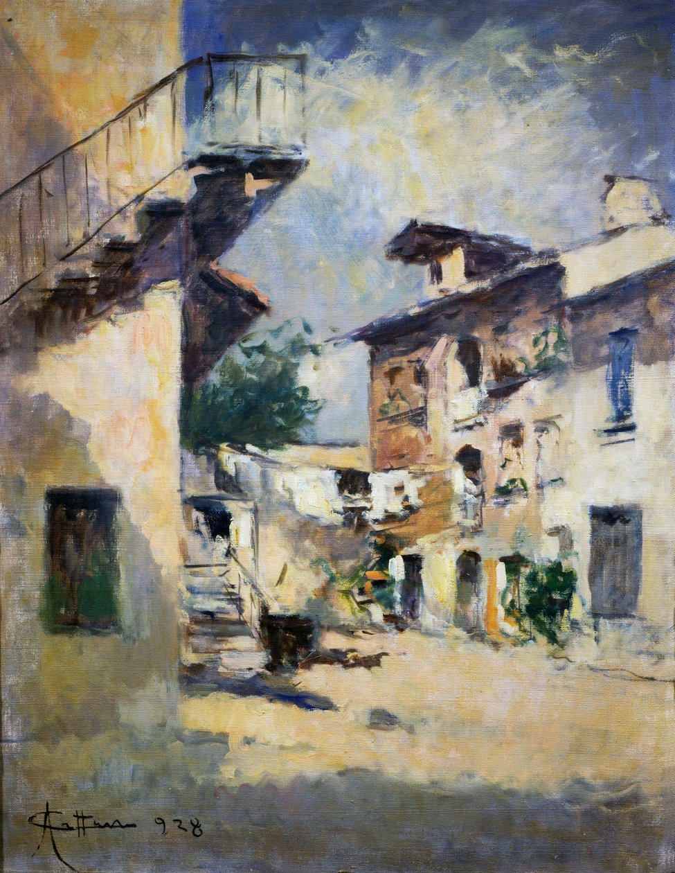 A rusztikus udvar belseje, Achille Cattaneo (1872-1931). Olaszország, XX. század. alkotó: Achille Cattaneo