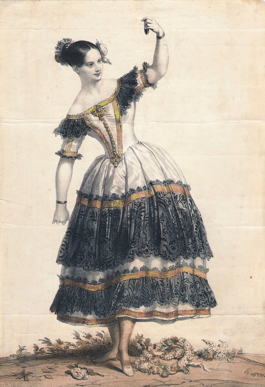 Fanny Elssler mint Florinda a La Cachucha balett táncában, a Le Diable lame, 1836 alkotó: Achille Devéria