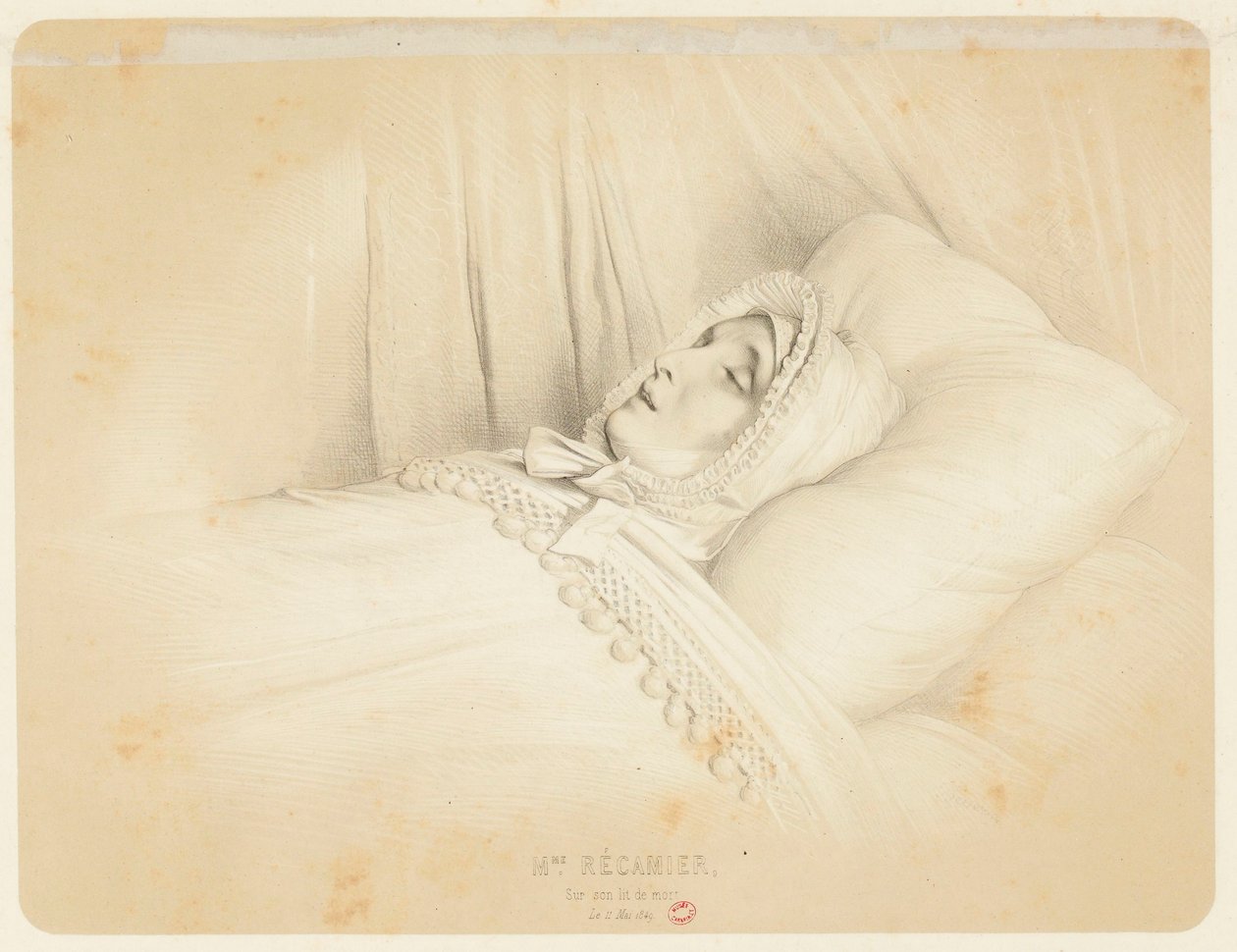 Madame Récamier (Juliette Récamier) halálos ágyán, 1849. május 11. alkotó: Achille Devéria