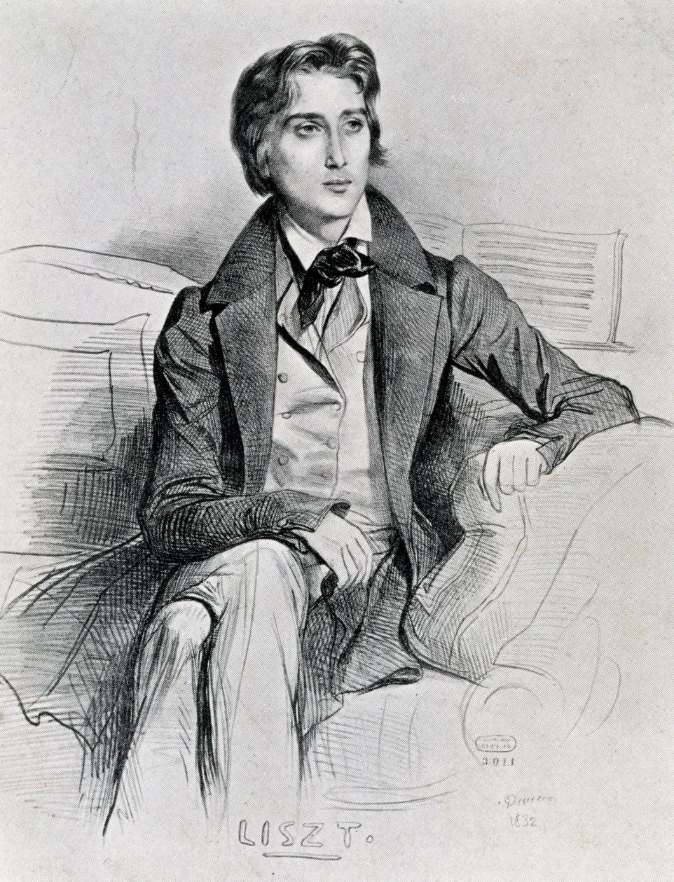 Liszt Ferenc magyar zeneszerző és zongoraművész portréja (Doborján) alkotó: Achille Devéria