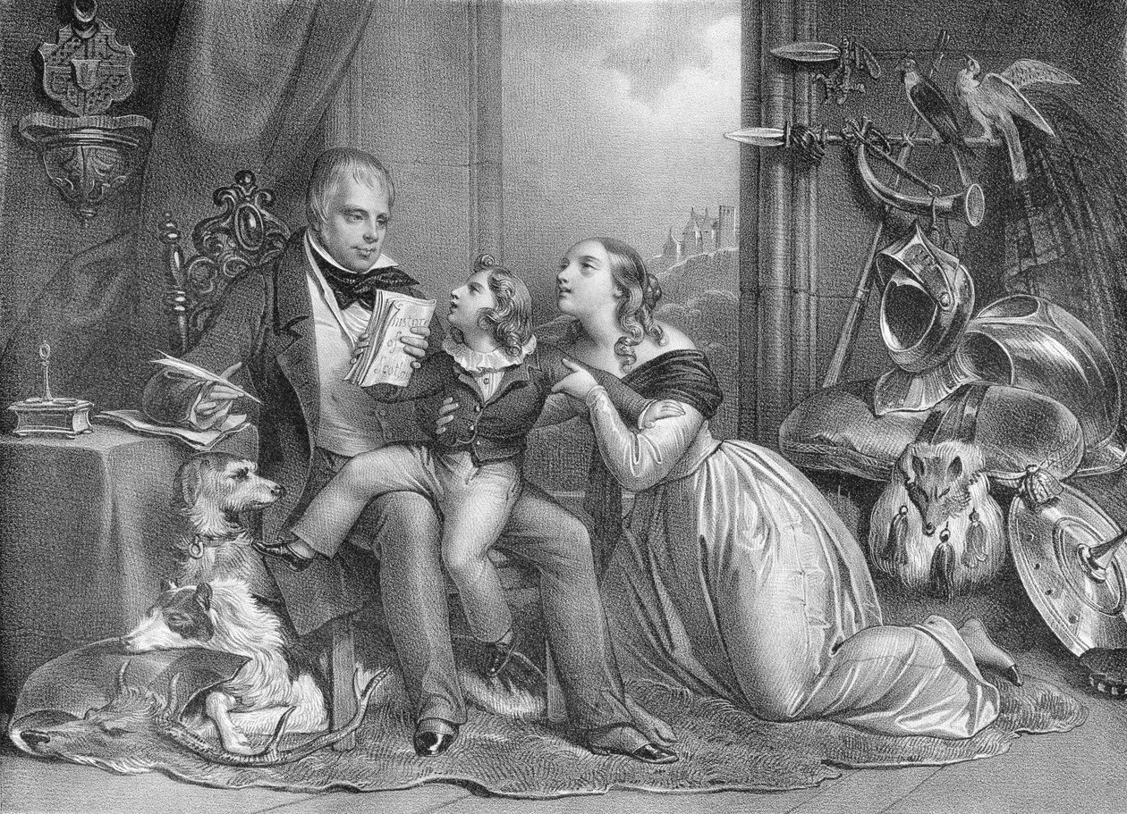 Sir Walter Scott (1771-1832) és unokája, John Hugh Lockhart (megh. 1831) alkotó: Achille Devéria