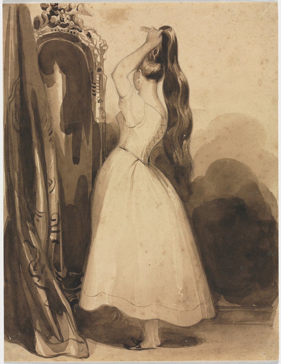 Fiatal, fésülködő nő, 1800-as évek, 1857 előtt. alkotó: Achille Devéria