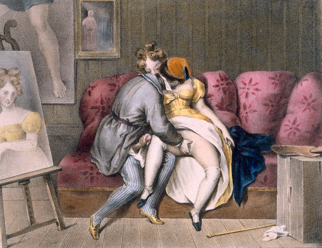 Művész és Sitter: kézi előjáték, 1830-40 körül (színes litó) alkotó: Achille Devéria