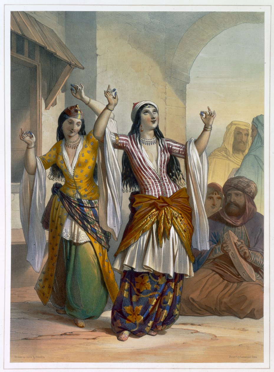 Egyiptomi táncos lányok előadják a Ghawazit Rosettában, Egyiptomban, 1848 alkotó: Achille Devéria