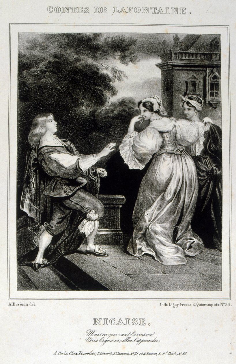 Illusztráció a „Nicaise”-ból La Fontaine meséiből alkotó: Achille Devéria