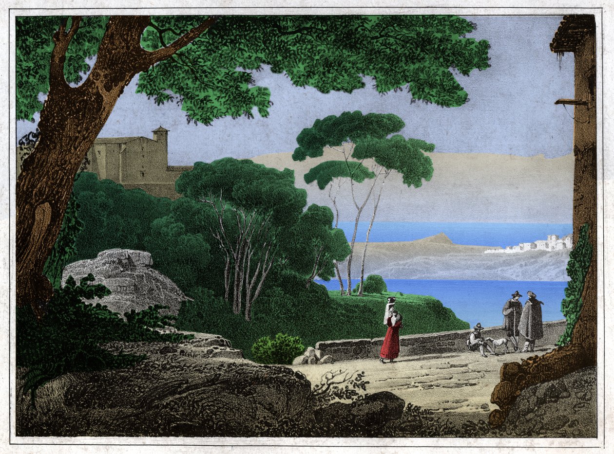 Albano-tó. (metszet, kb. 1820) alkotó: Achille Etna Michallon