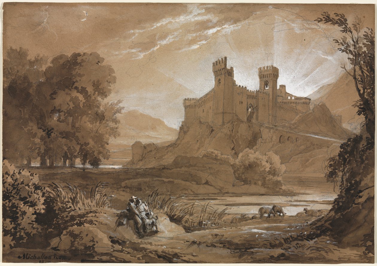 Táj kastélyral és pásztorokkal, 1814. alkotó: Achille Etna Michallon