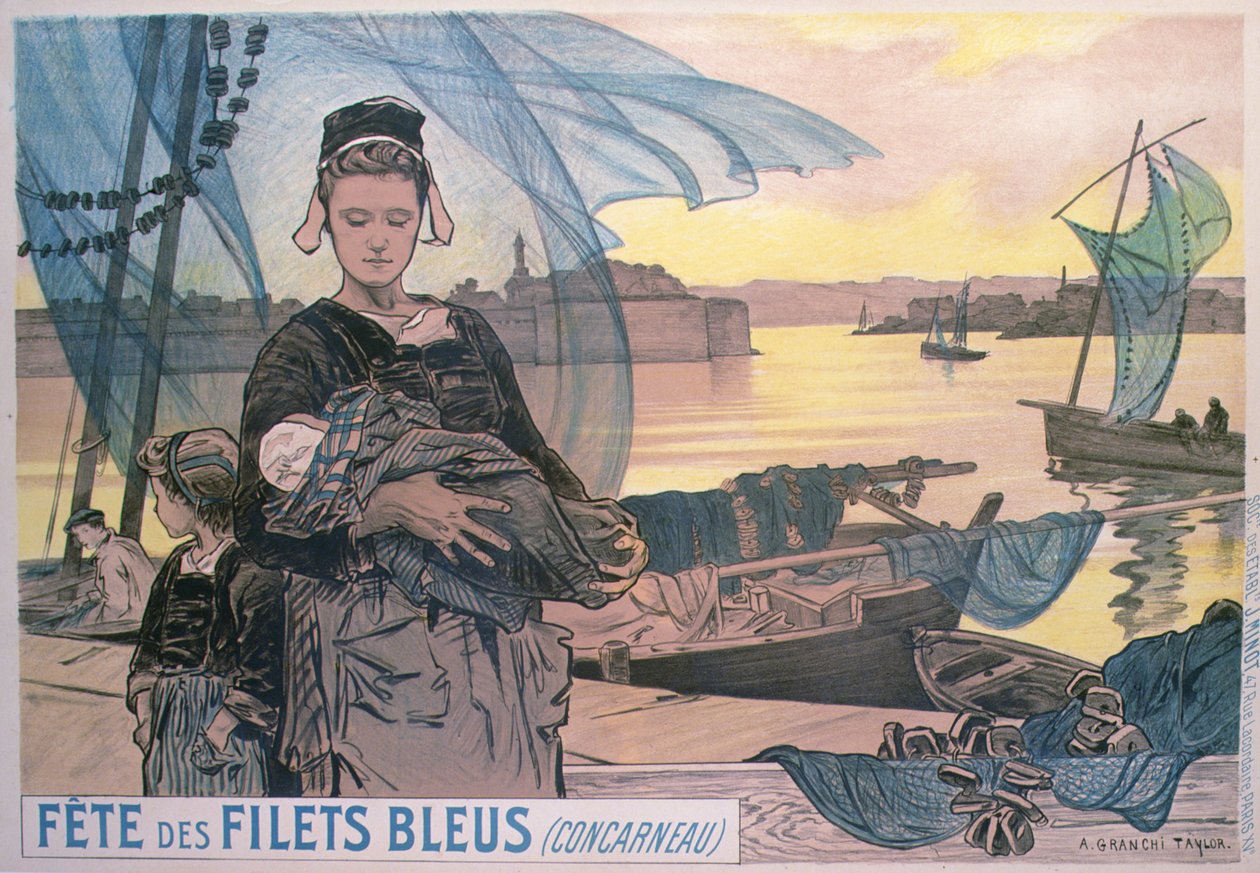 A kék halászhálók fesztiválját ábrázoló plakát, Concarneau, Bretagne (színes litográfia) alkotó: Achille Granchi Taylor
