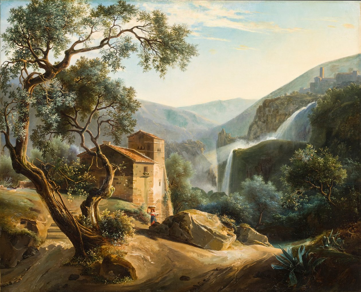 Táj vízeséssel, 1830 körül alkotó: Achille Hector Camille Debray
