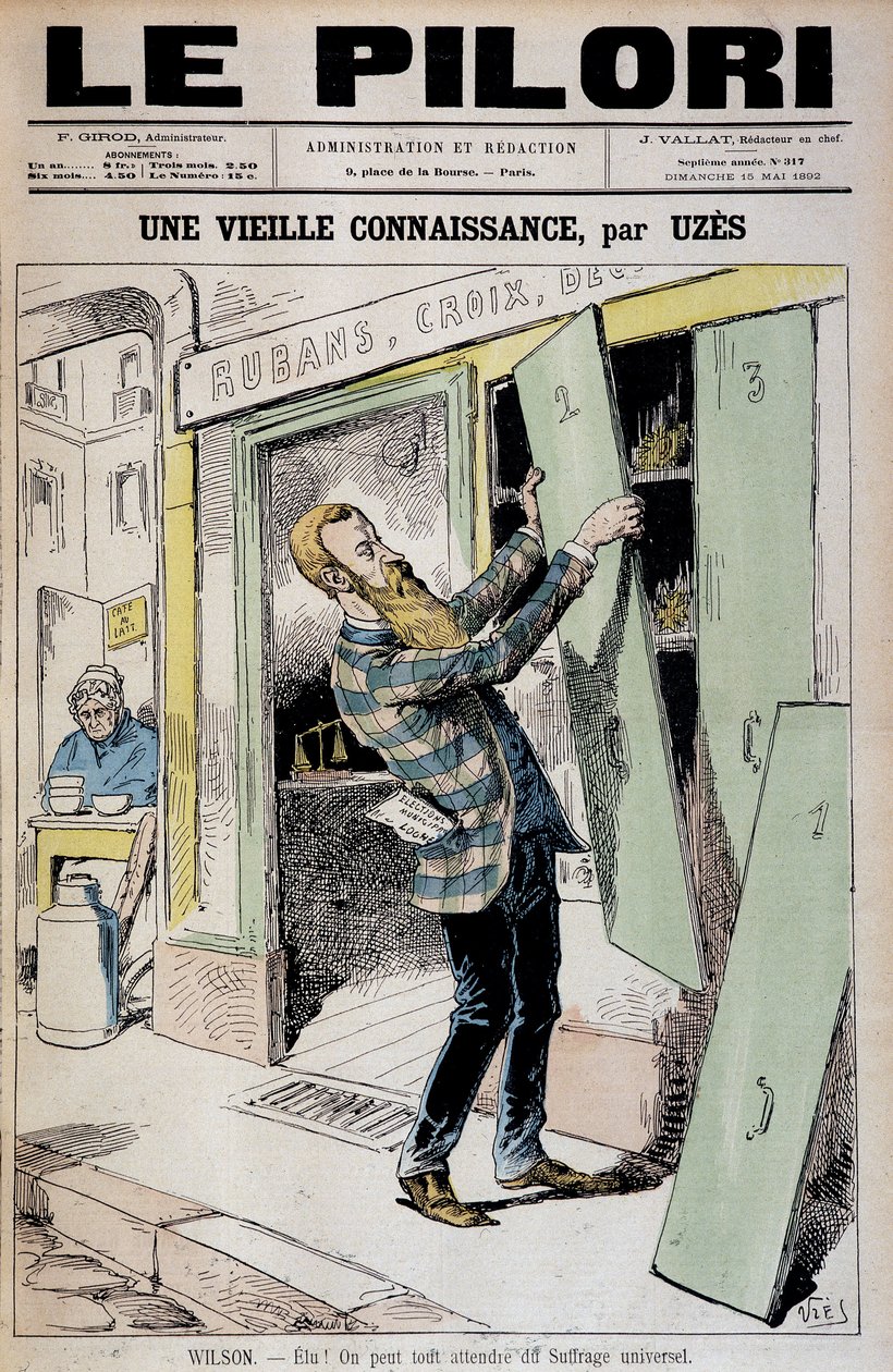 Megválasztott! Az általános választójogtól kezdve mindent elvárhatunk (rajzfilm Daniel Wilson reelu depute-ról) - Uzes (Achille Lemot dit) (1846-1909), az 1892.05.15-i „” Le Pilori”-ban alkotó: Achille Lemot