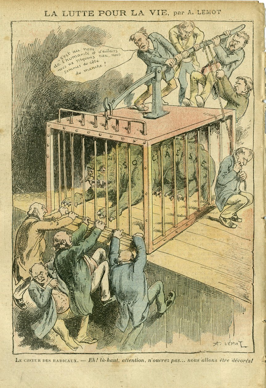 Illusztráció: Achille Lemot (1846-1909) a Le Pelerinben, 07.04.21 - Küzdelem az életért - Szocializmus, radikális-szocializmus - Animálizáció alkotó: Achille Lemot