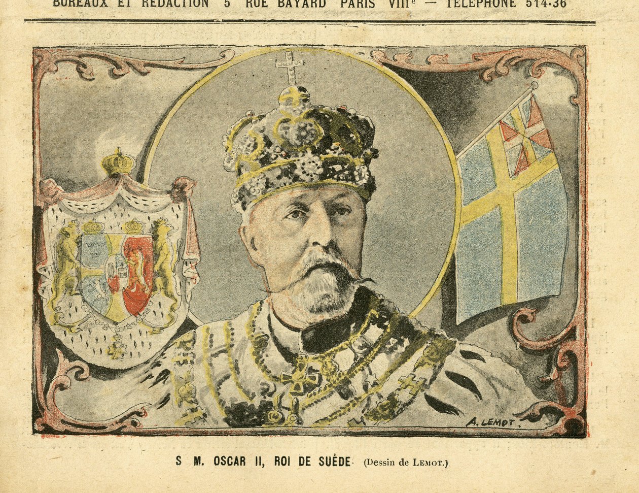 Illusztráció Achille Lemotról (1846-1909) a Le Pelerinben, 2005.02.07. – Őfelsége II. Oscar, Svéd király – Monarchia, Svédország – II. alkotó: Achille Lemot