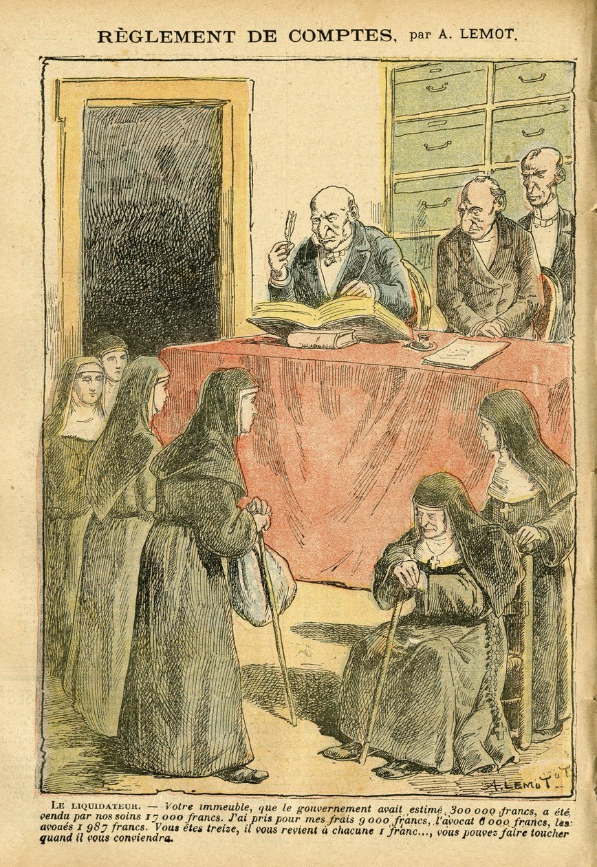 Illusztráció Achille Lemotról (1846-1909) Le Pelerinben, 07.04.08 - Számviteli szabályozás - Antiszemitizmus, valláshit, katolikus katolicizmus - Egyház és állam szétválasztása, Leltárak/reakciók a leltárokra - Apácák, jó nővérek alkotó: Achille Lemot