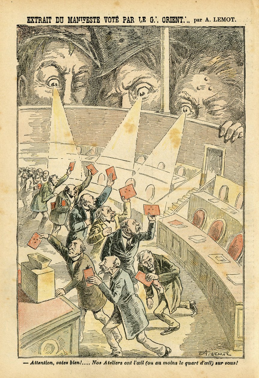 Illusztráció Achille Lemotról (1846-1909) a Le Pelerinben, 2004.11.20. - Kivonat a Nagy Kelet kiáltványszavazásából - Antimaconism Freemaking, Nagy Kelet Franciaország - Urna alkotó: Achille Lemot