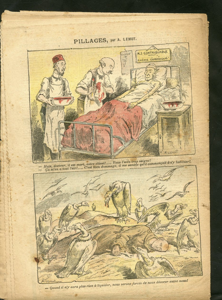 Illusztráció: Achille Lemot (1846-1909) Le Pelerinben, 2009.02.21 - Fosztogatások - Orvosi, Vallási Hit, Adózás, Katolikus Katolicizmus - Laicisation Laicite Laiques, Gyülekezetek - Keselyű, Orvostudomány, Adófizető, Szerzetesek alkotó: Achille Lemot