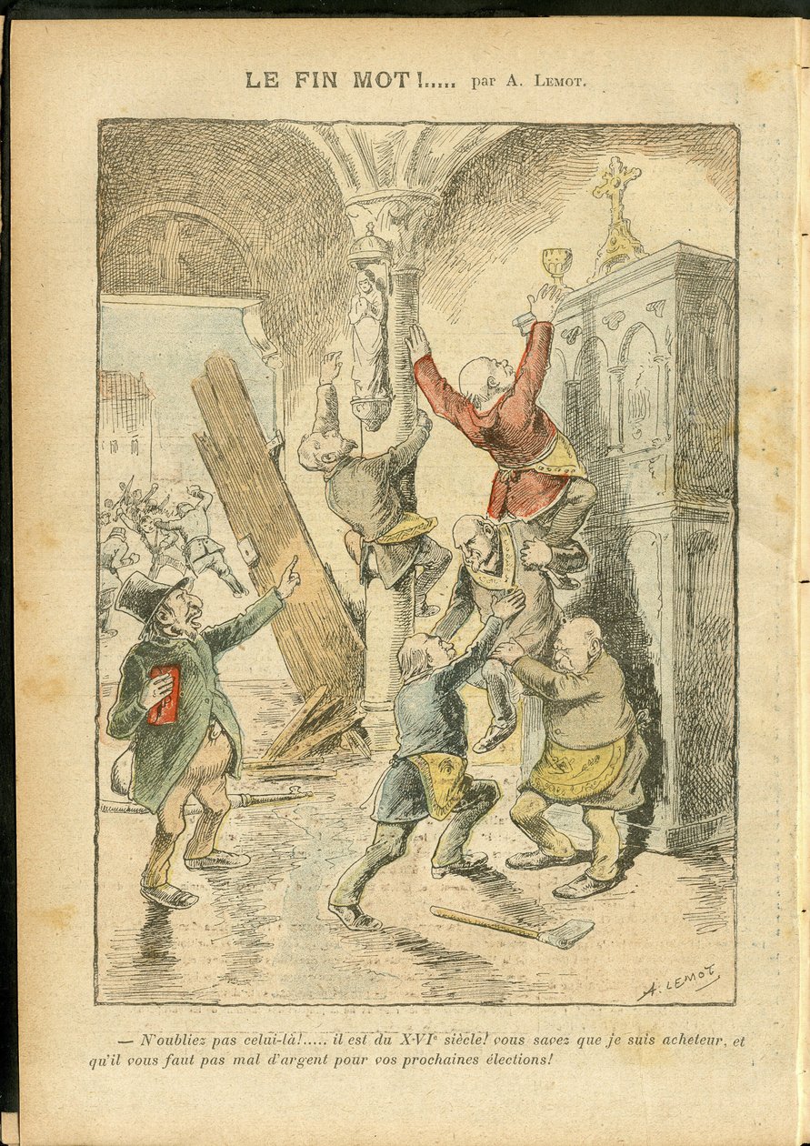 Achille Lemot (1846-1909) illusztrációja a Le Pelerinben, 06.02.25 - Antiszemitizmus, valláshit, katolikus katolicizmus - Egyház és állam szétválasztása, Leltárok/reakciók a leltárokra - Zsidó alkotó: Achille Lemot