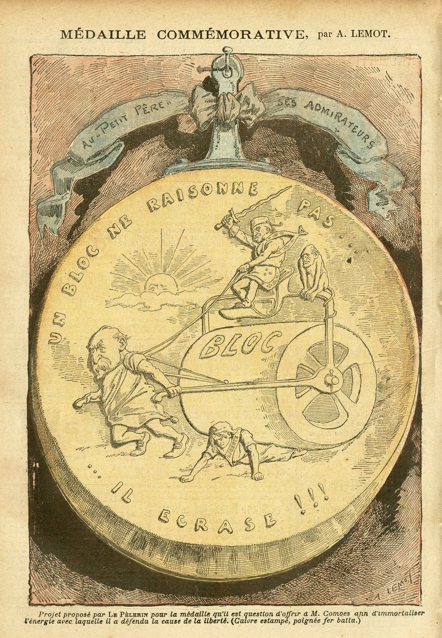 Illusztráció: Achille Lemot (1846-1909) Le Pelerinben, 2005. 02. 26. - Emlékérem - Antimakonizmus, szabadfogás, kártyatok, bal blokk - Combes Emile (1835-1921), Marianne - Rakott alkotó: Achille Lemot