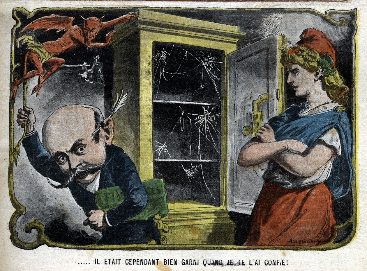 Azonban jól felszerelt volt, amikor átadtam neked Pierre Marie Rene Waldeck-Rousseau-t (Waldeck Rousseau) (1846-1904), egy francia politikust, aki nem tudta befejezni a nemzeti költségvetést 1901-ben. Rajzfilm Lemot-ról. alkotó: Achille Lemot