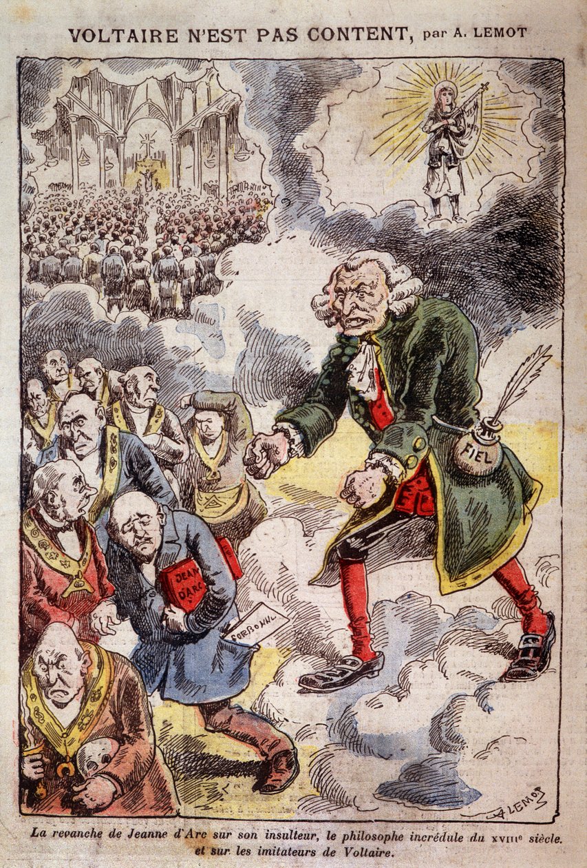 Voltaire nem elégedett Achille Lemot-val (1846-1909) - Karikatúra a Francs Maconokról - a „Pelerin”-ben 1909.04.25 (metszet) alkotó: Achille Lemot