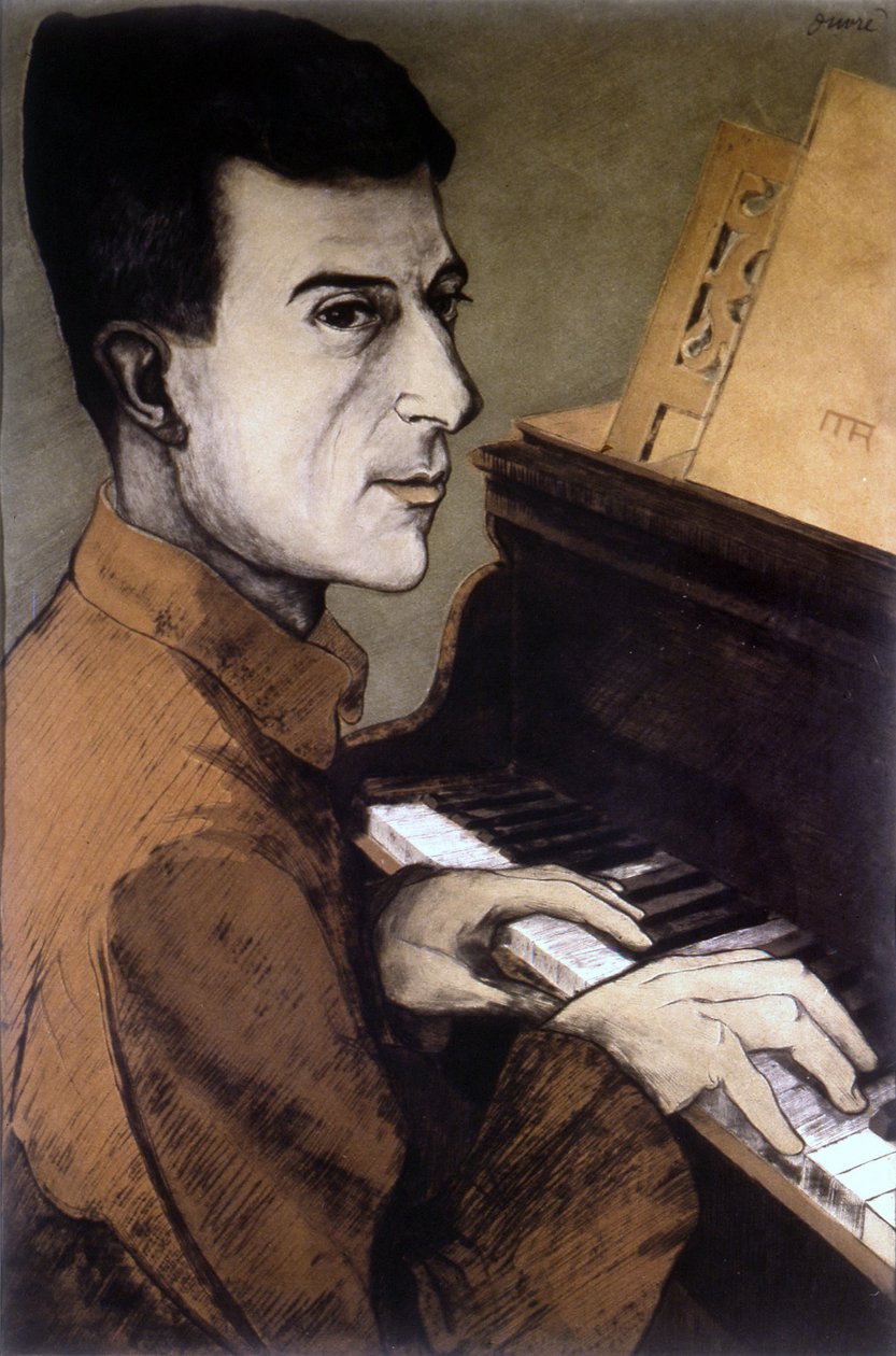 Maurice Ravel portréja zongorán – Ouvré litográfiája alkotó: Achille Ouvré