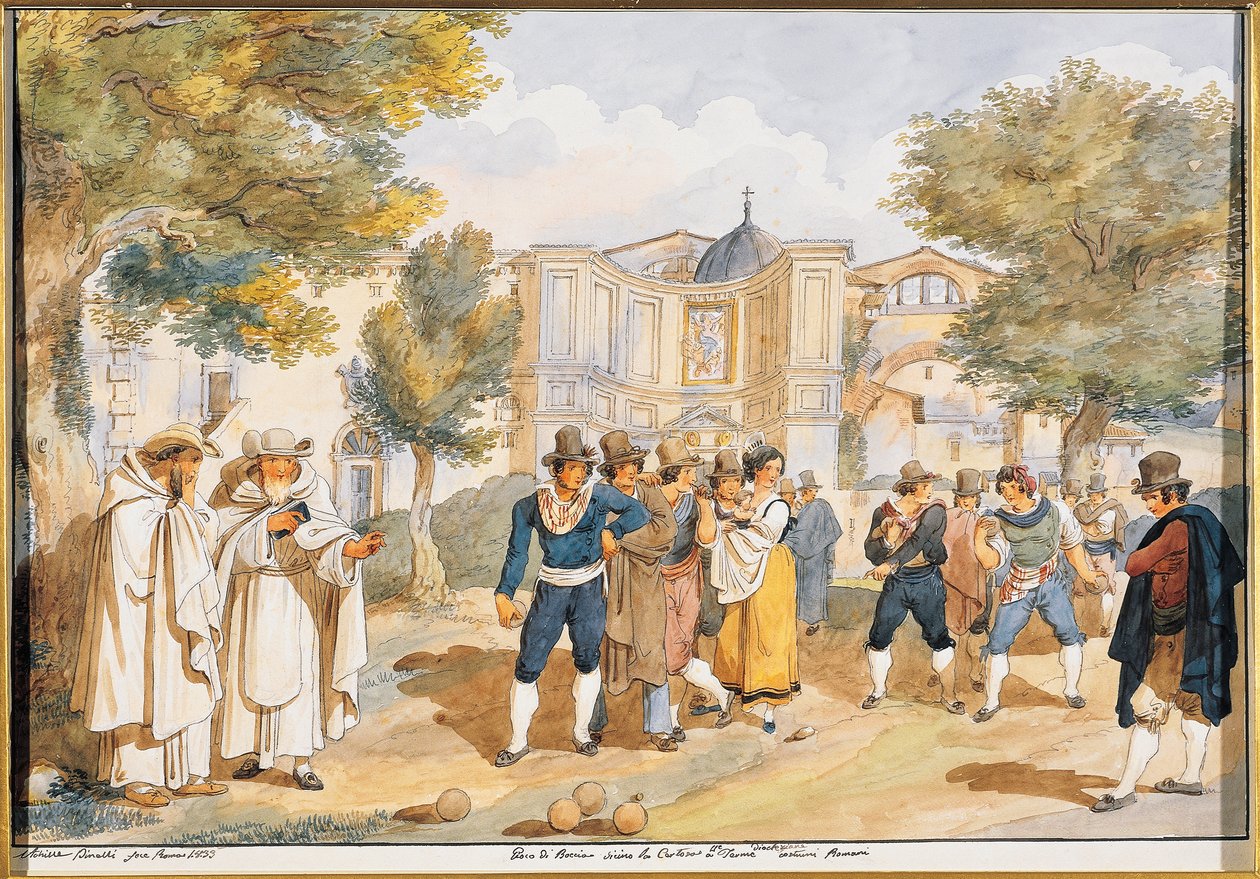 Boccia játszik a Santa Maria degli Angeliben Rómában, Achille Pinelli (1809-1841), Olaszország alkotó: Achille Pinelli