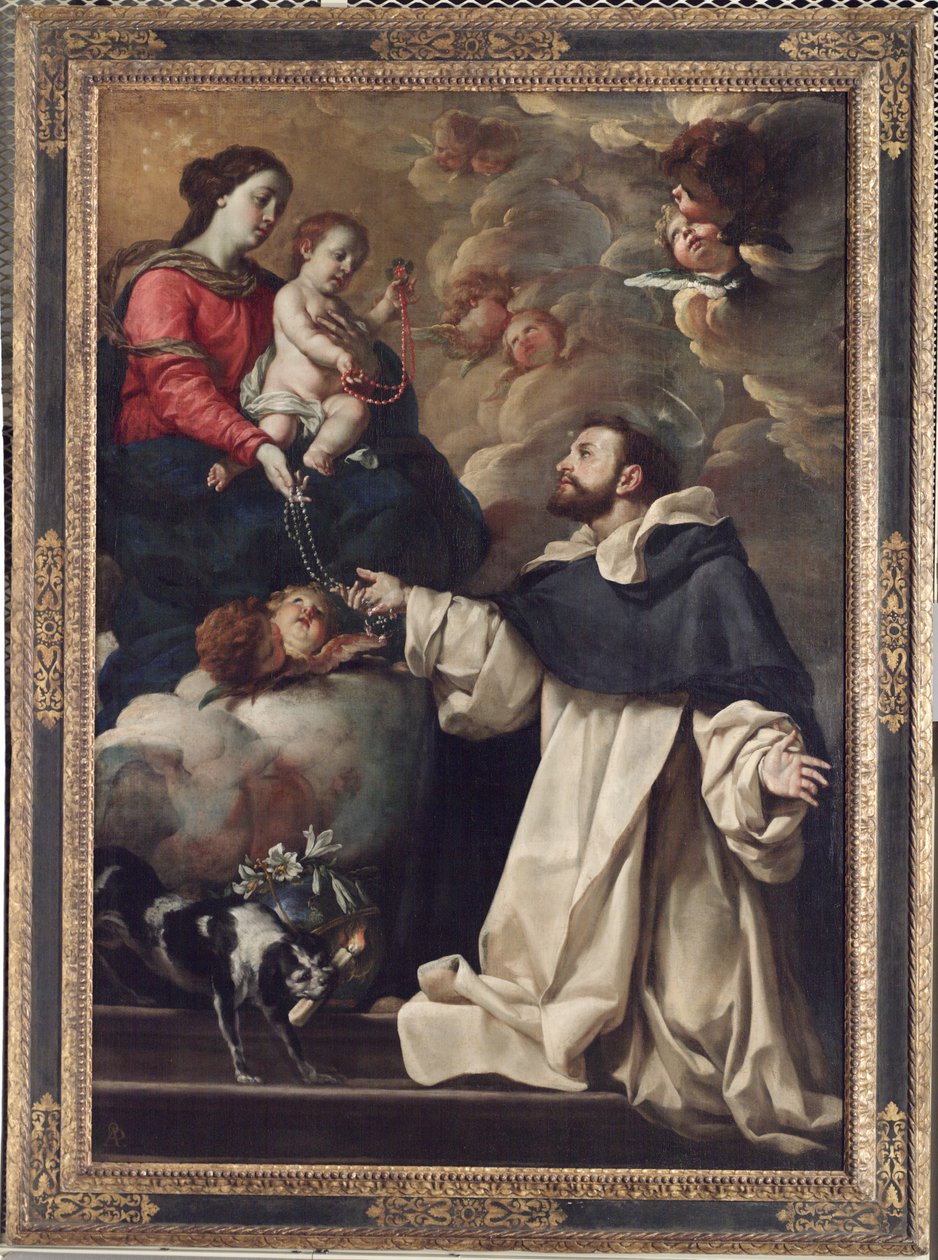 A Szűzanya bemutatja a rózsafüzért a szentnek Dominic, 1679-88 körül (olaj, vászon) alkotó: Acsilso Antonio de Palomino