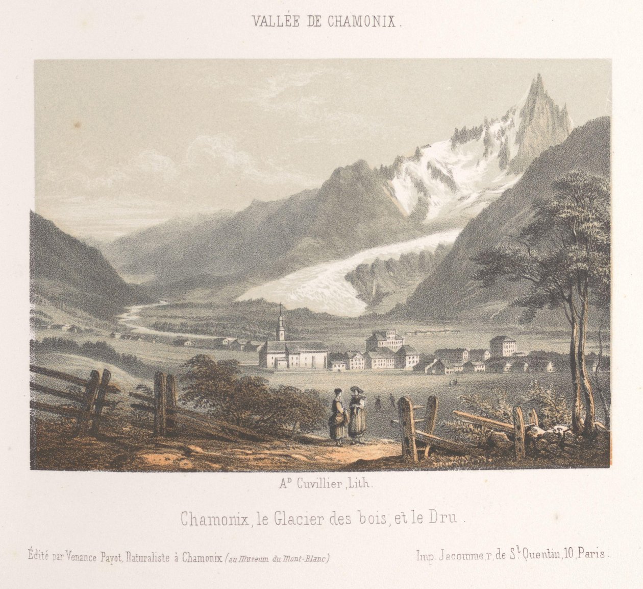 Kilátás az Aiguille de Bionnassay-ra a gleccserrel Aiguille et Glacier de Bionnassay (cím az objektumon) Chamonix-Mont-Blanc emléke (sorozat címe) Museum du Mont-Blanc (sorozat címe a tárgyon) alkotó: Ad. Cuvillier