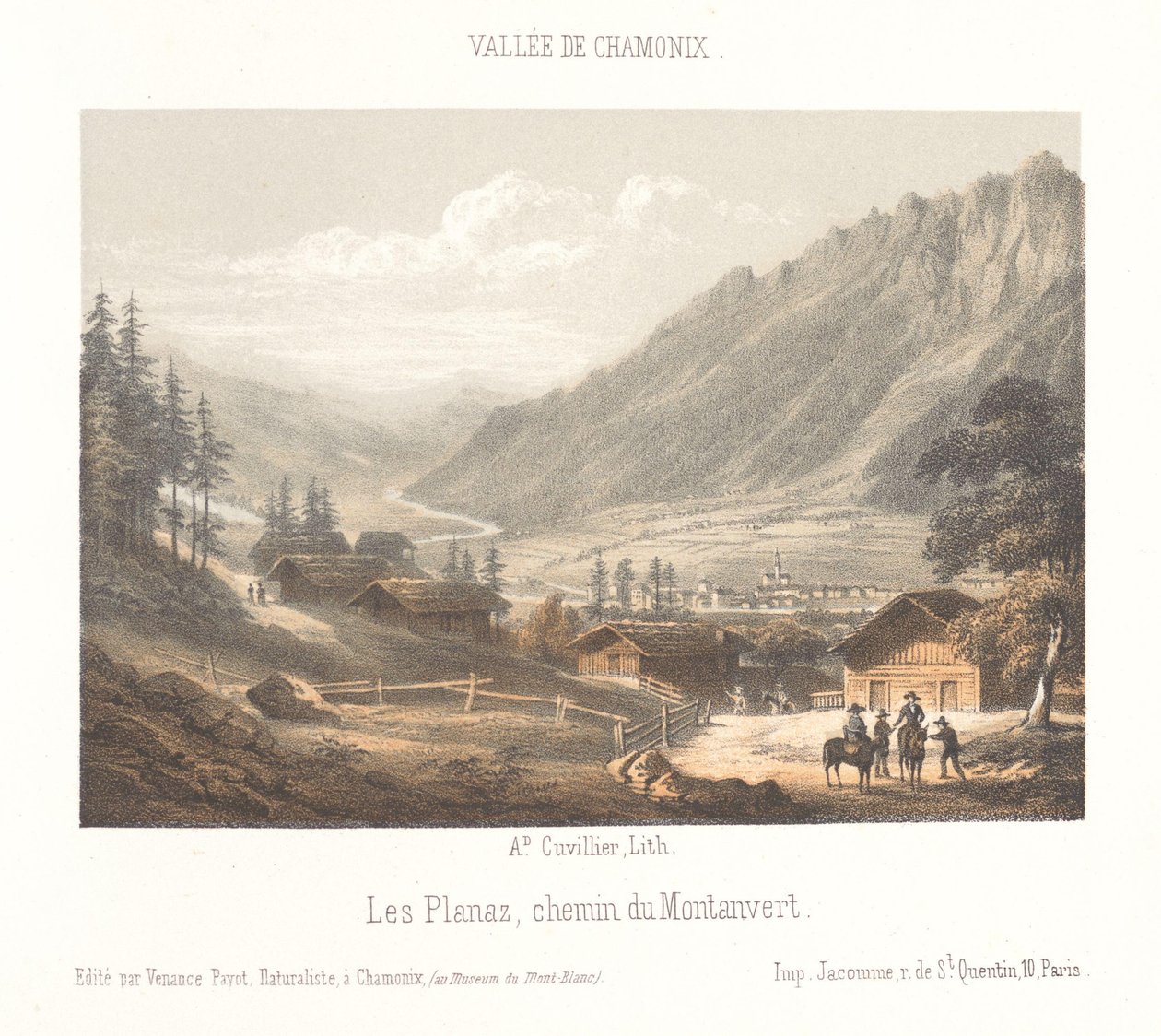 Kilátás a Col de Balme hegyszorosra Col de Balme (cím a tárgyon) Chamonix-Mont-Blanc emléke (sorozat címe) Museum du Mont-Blanc (sorozat címe a tárgyon) alkotó: Ad. Cuvillier
