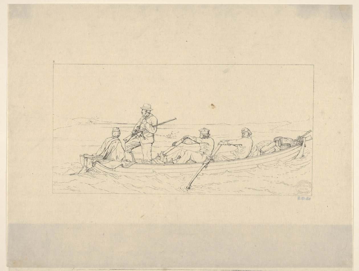 Marylandiak átkelnek a Potomacon, hogy csatlakozzanak a Déli Hadsereghez a Conföderate War Etchin..., 1861-63. alkotó: Adalbert John Volck