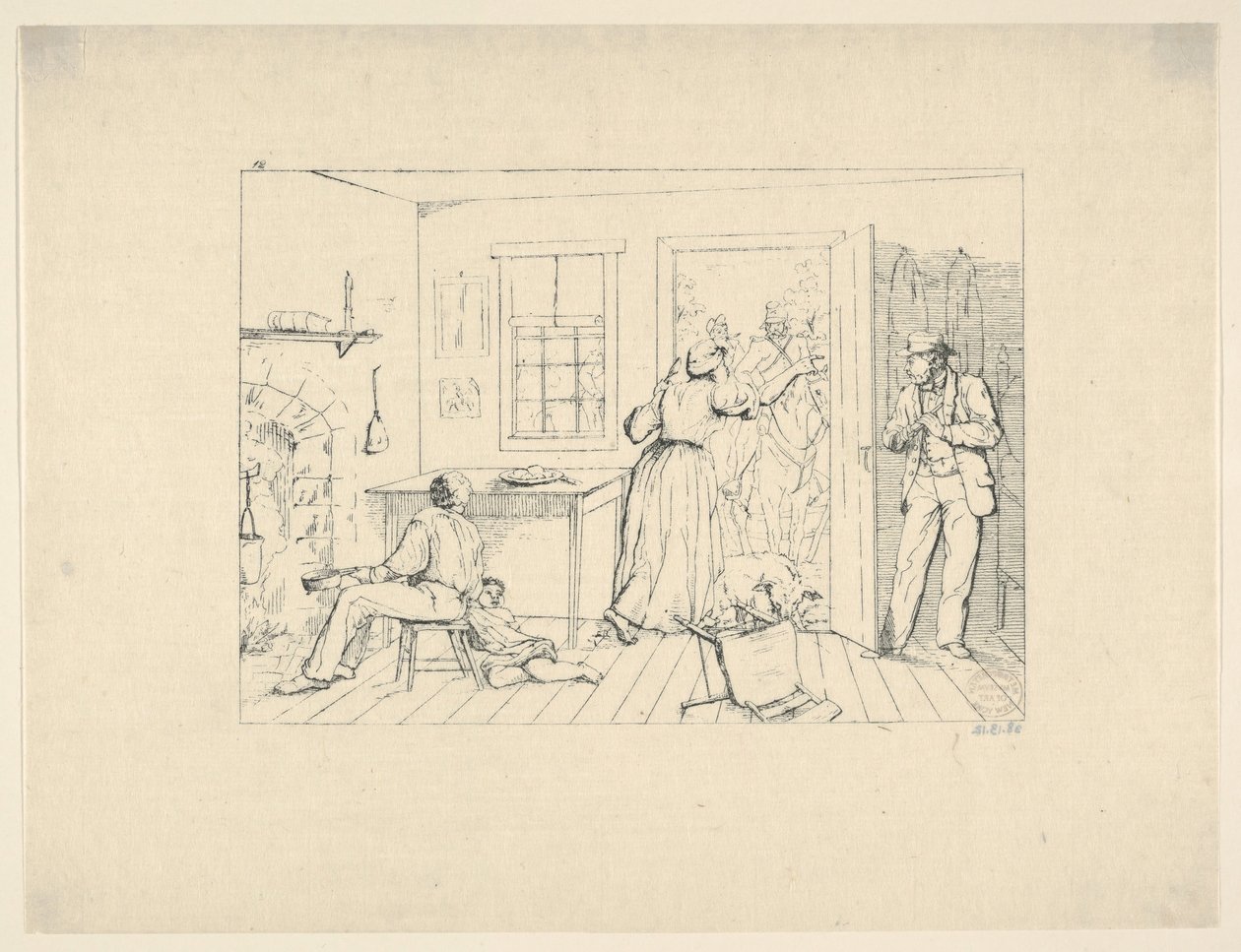 Rabszolgák, akik gazdájukat rejtegetik egy keresőcsapat elől a Konföderációs háborús rézkarcokból, 1861-63. alkotó: Adalbert John Volck
