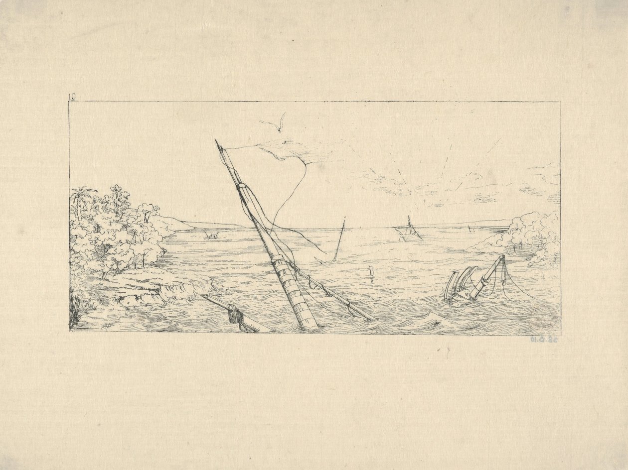 Kőblokád Charlestonnál, Dél-Karolinában a Konföderációs háborús rézkarcokból, 1861-63. alkotó: Adalbert John Volck