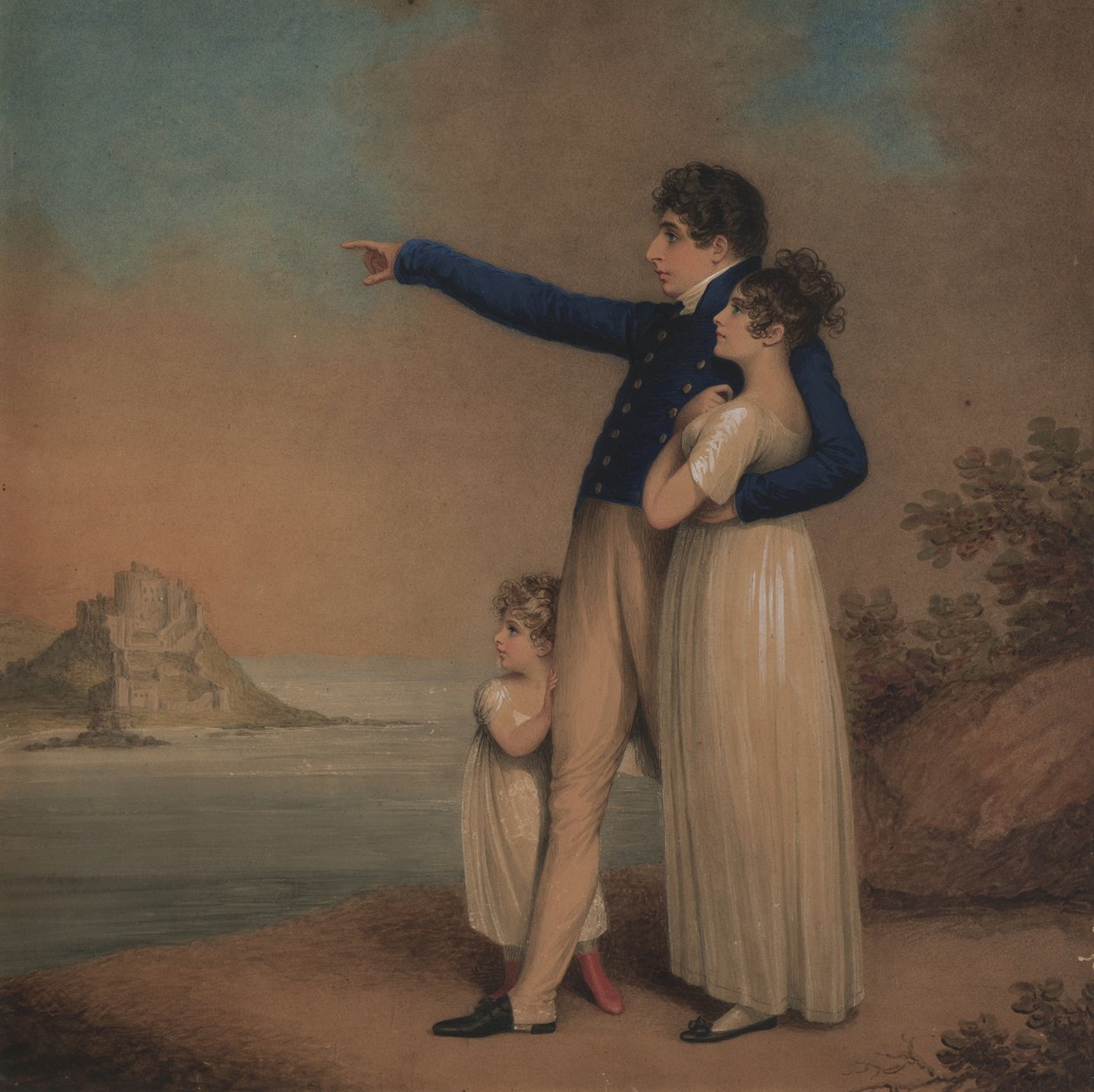 Robert Southey és lányai, 1824 alkotó: Adam Buck
