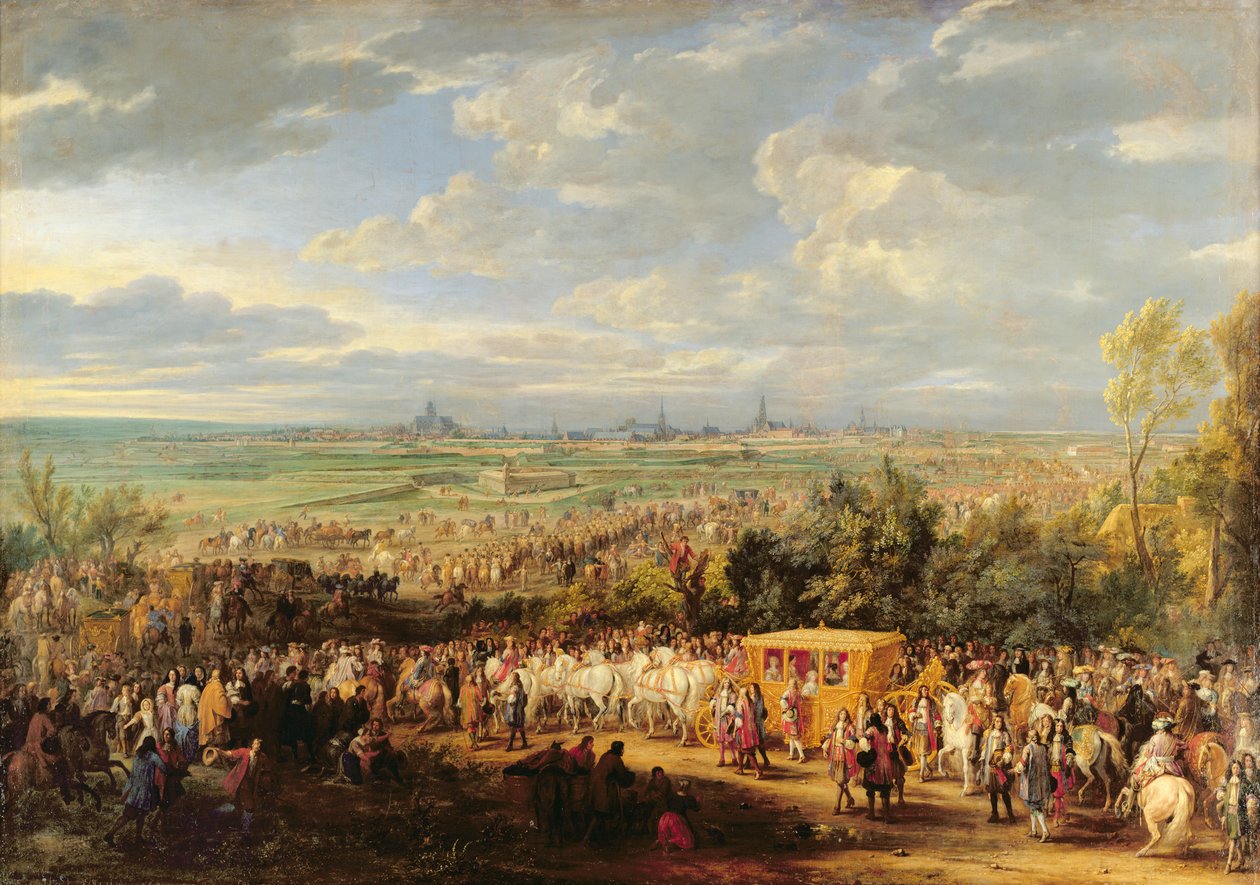 XIV. Lajos (1638-1715) és Marie-Therese (1638-83) osztrák belépése Arrasba, 1667. július 30., 1685 körül alkotó: Adam Frans van der Meulen