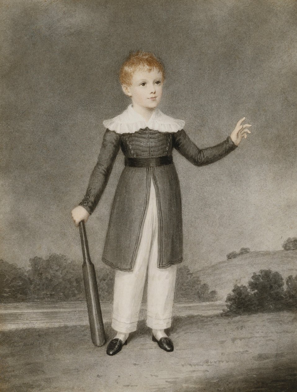 Edward Currie portréja krikettütővel, 1830 alkotó: Adam Buck