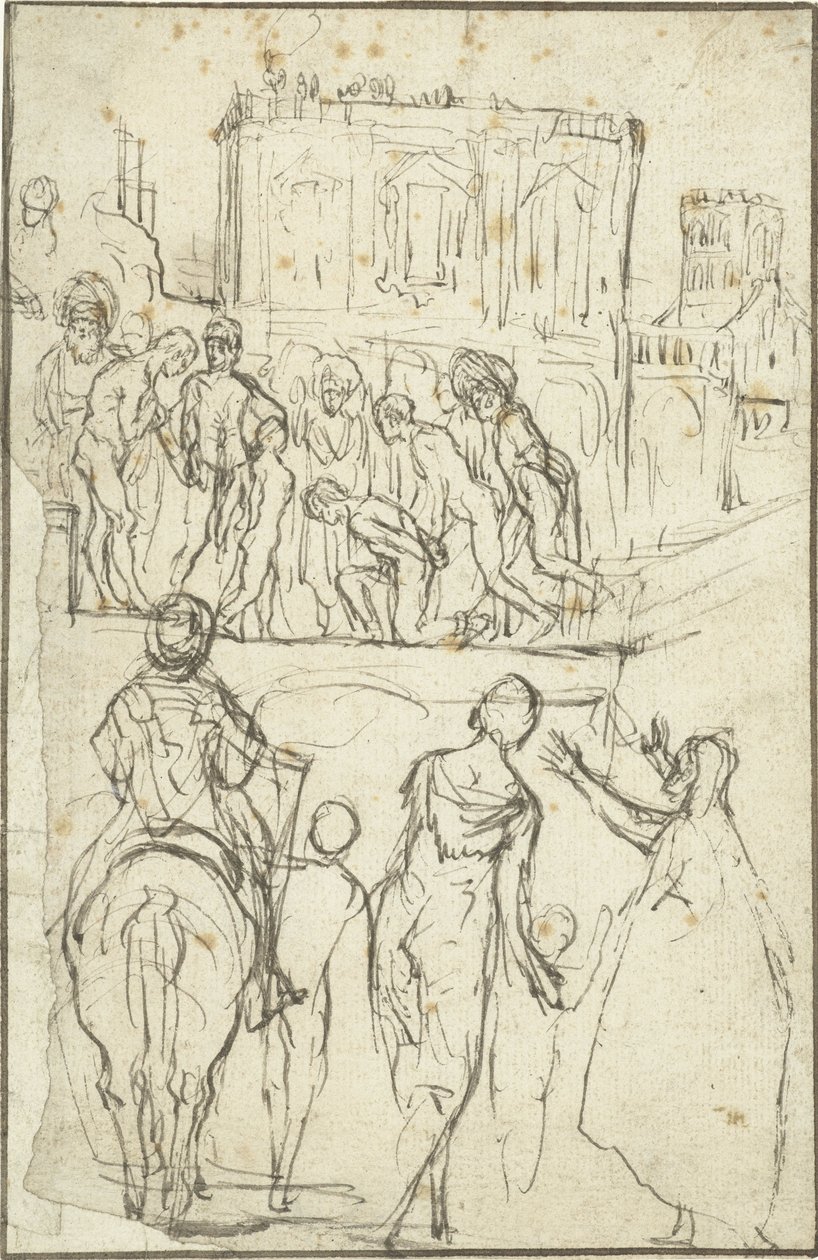 Német: Josephus wird von Nicanor vor Kaiser Vespasianus geführt Josephust Nicanor vezeti Vespasianus császár előtt. alkotó: Adam Elsheimer