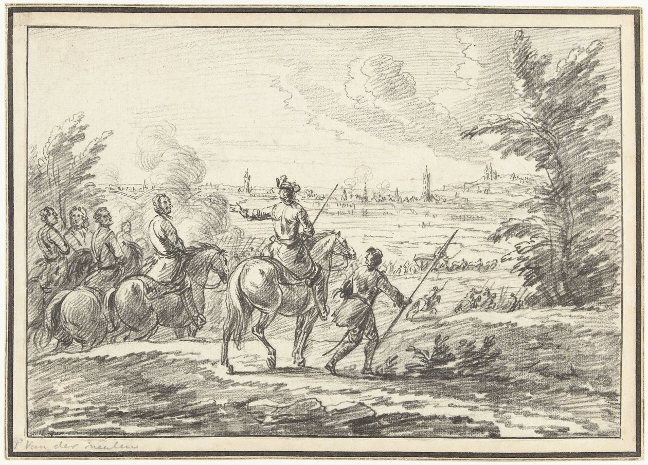Lovasok egy dombon a város előtt alkotó: Adam Frans van der Meulen (possibly)