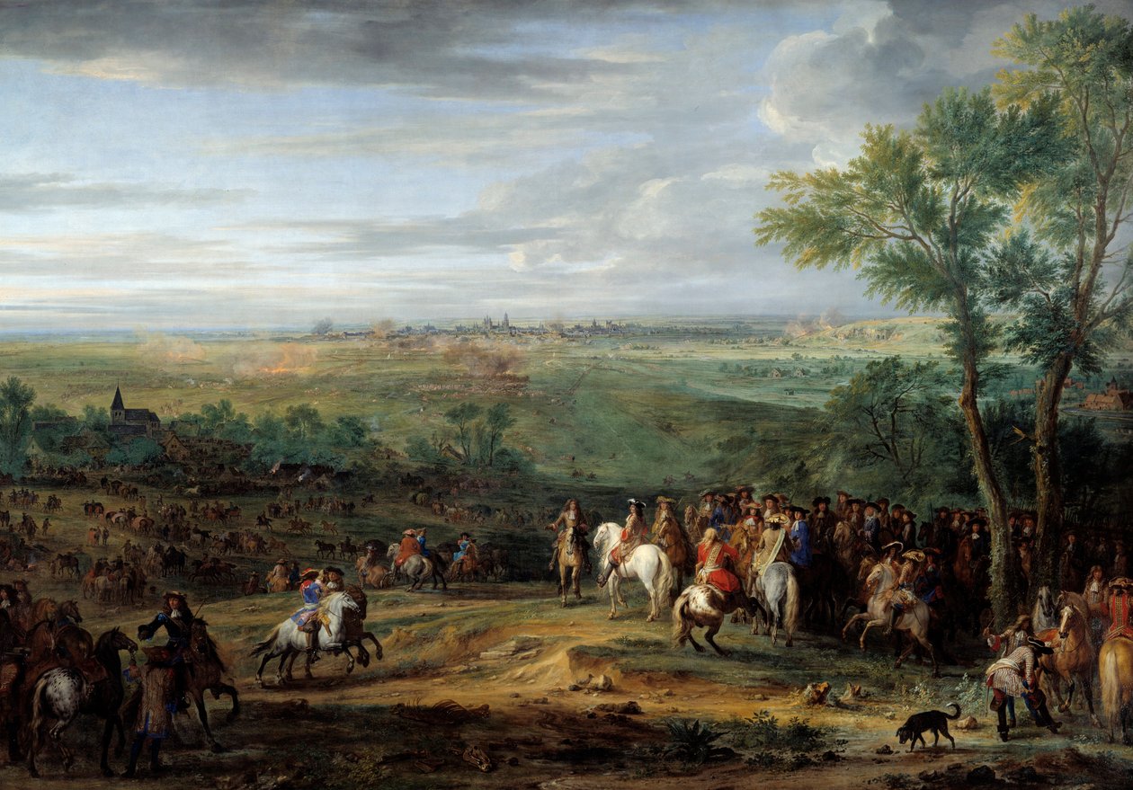 Érkezés Lous XIV-ből a Maestricht (a mai Maastricht városa) előtti táborba 1673 júniusában. Adam Francois Van Der Meulen (1632-1690) festménye alkotó: Adam Frans van der Meulen