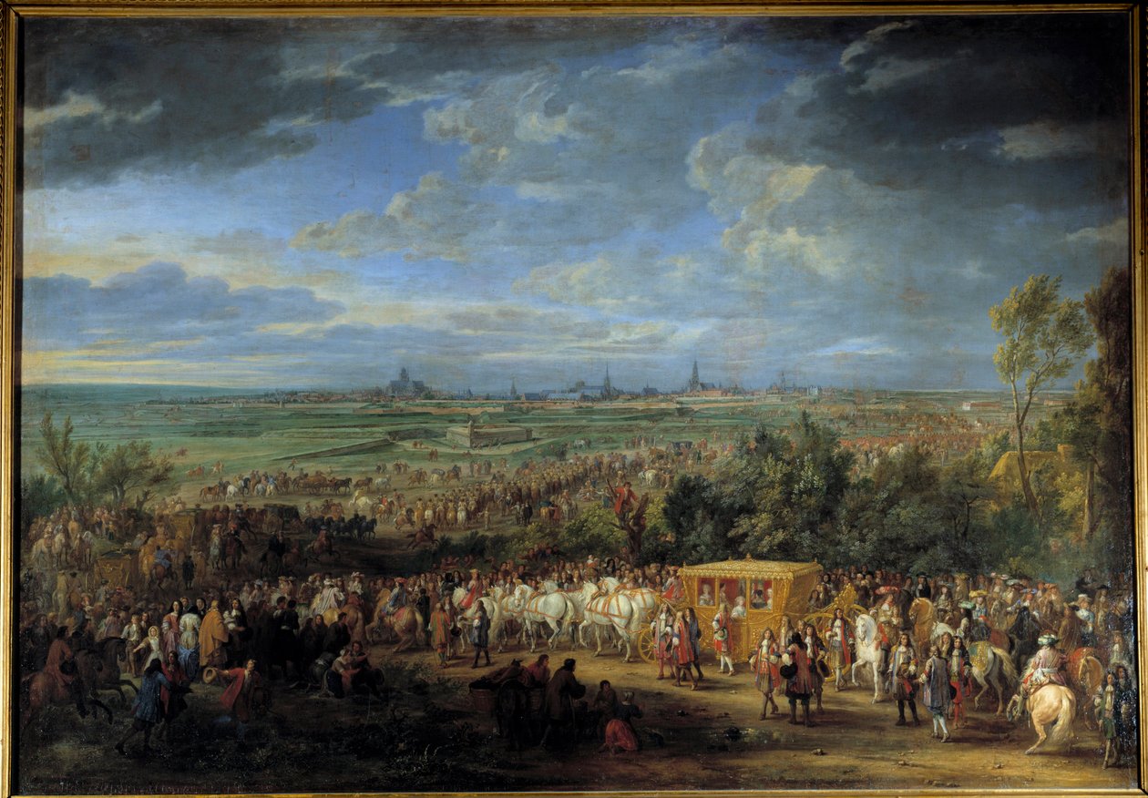 XIV. Lajos király és Marie Terézia királyné között 1667. július 30. Arrasban”” Adam Van Der Meulen (1632-1690) festménye 17. századi V. 2,32 x 3,31 m alkotó: Adam Frans van der Meulen